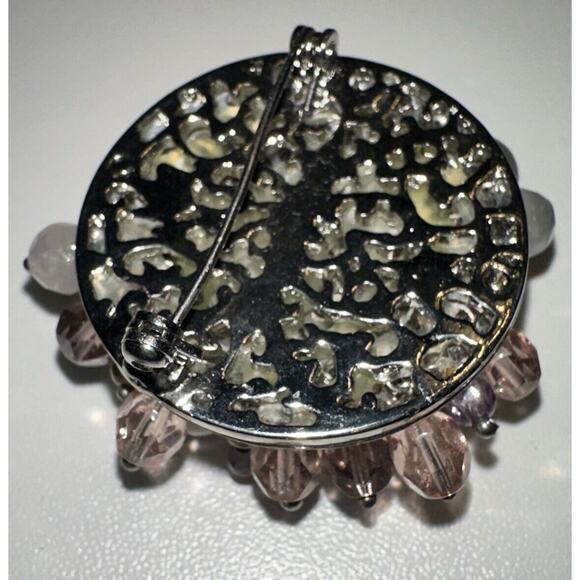 Floral Glass Quartz Pin Brooch, Pink Multi, J-01-39 - Picture 4 of 5